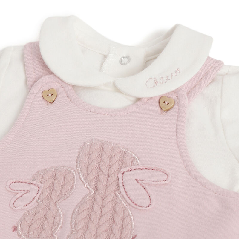 Girls Medium Pink Solid Bodysuit with Dungaree image number 4